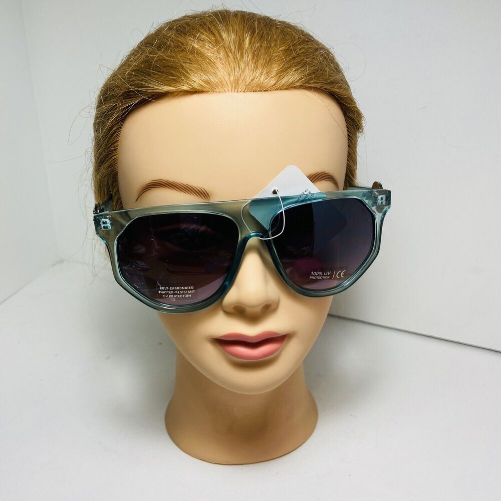 Kleo Plastic Oversized Flat Top Avaitor Fashion Sunglasses Blue Gold Lion Gafas